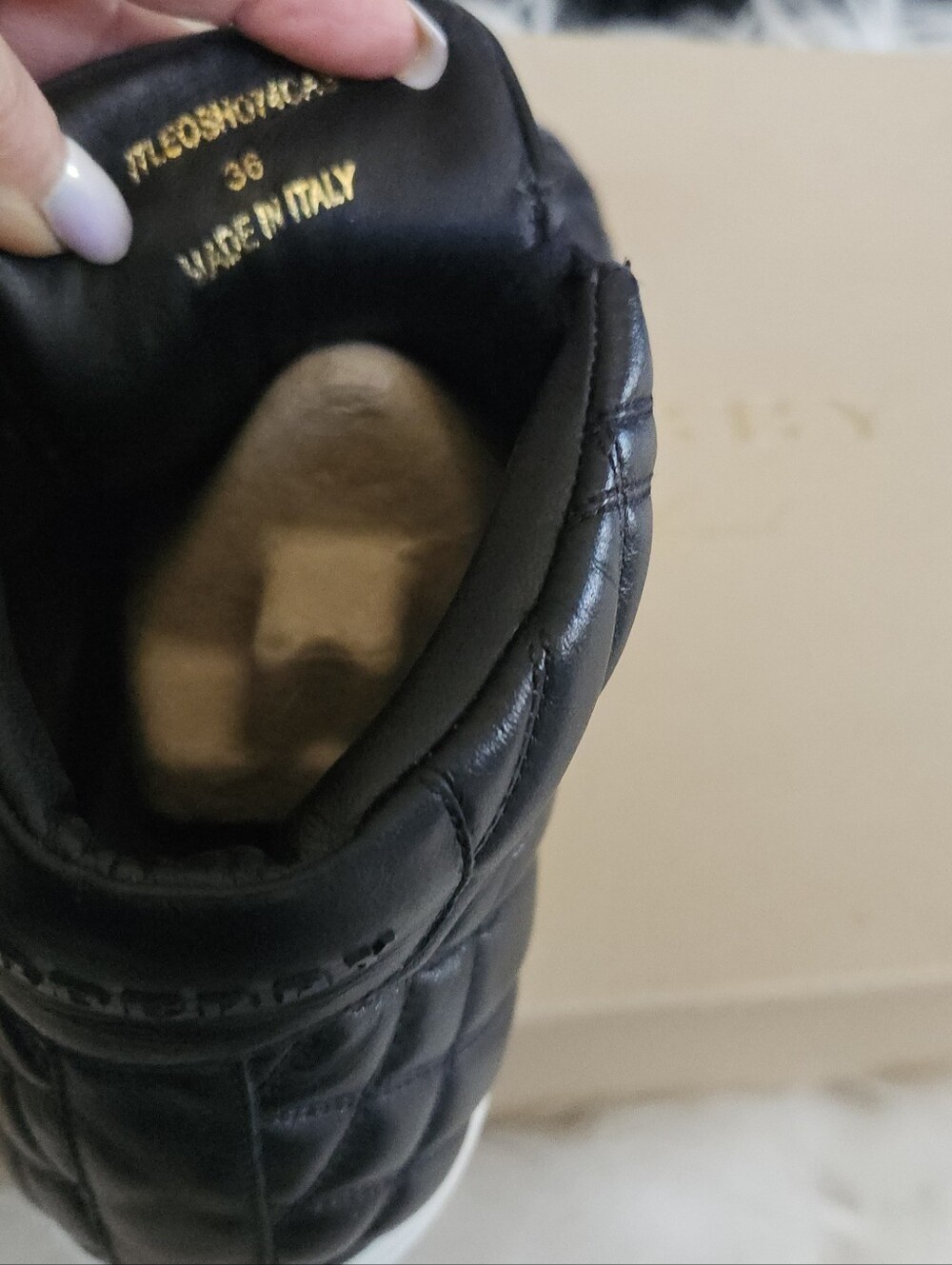 Burberry Black Quilted Leather High-Top Sneaker with White Sole - Picture 6 of 7